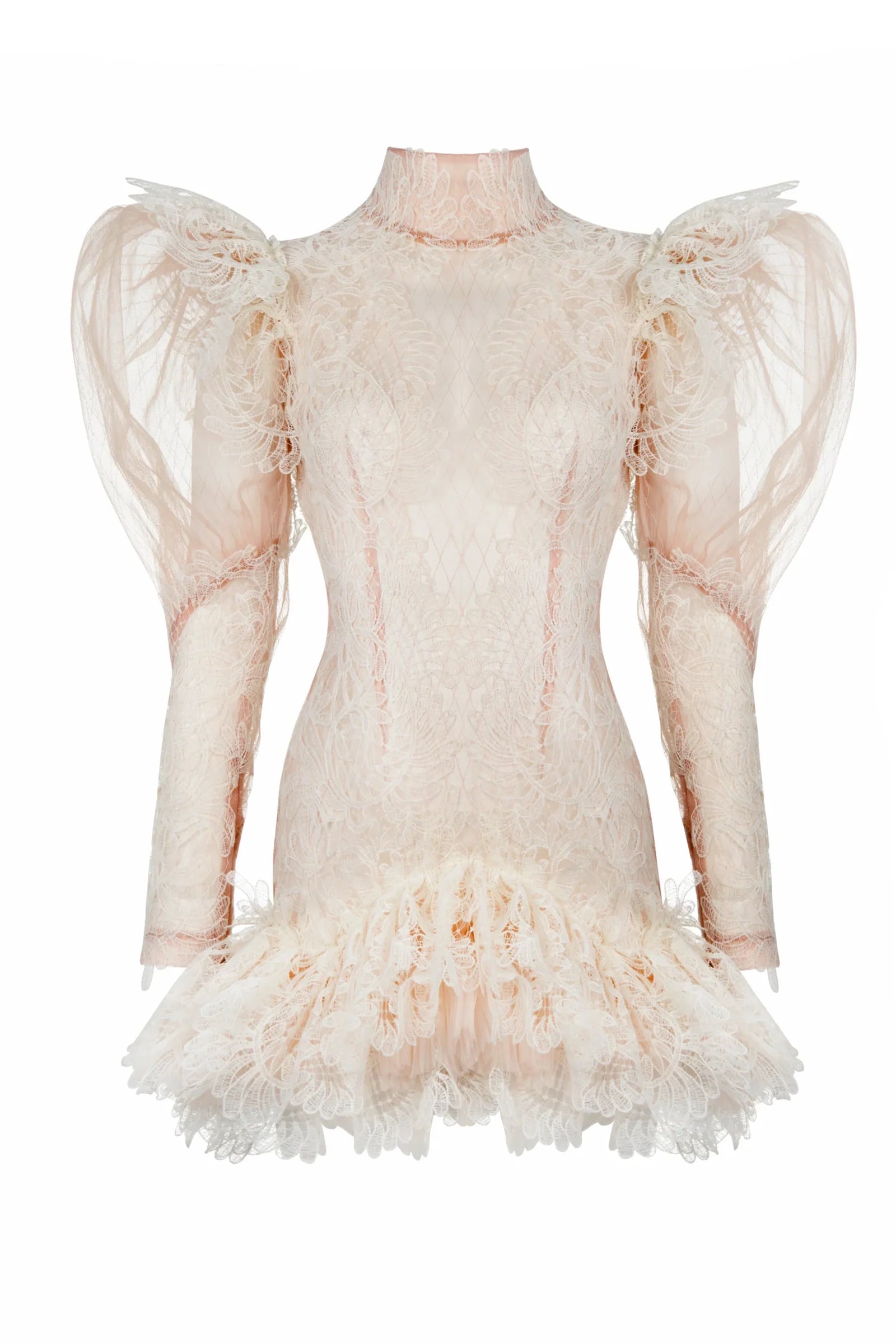 Mini Dress with Sheer Puffy Sleeves in White