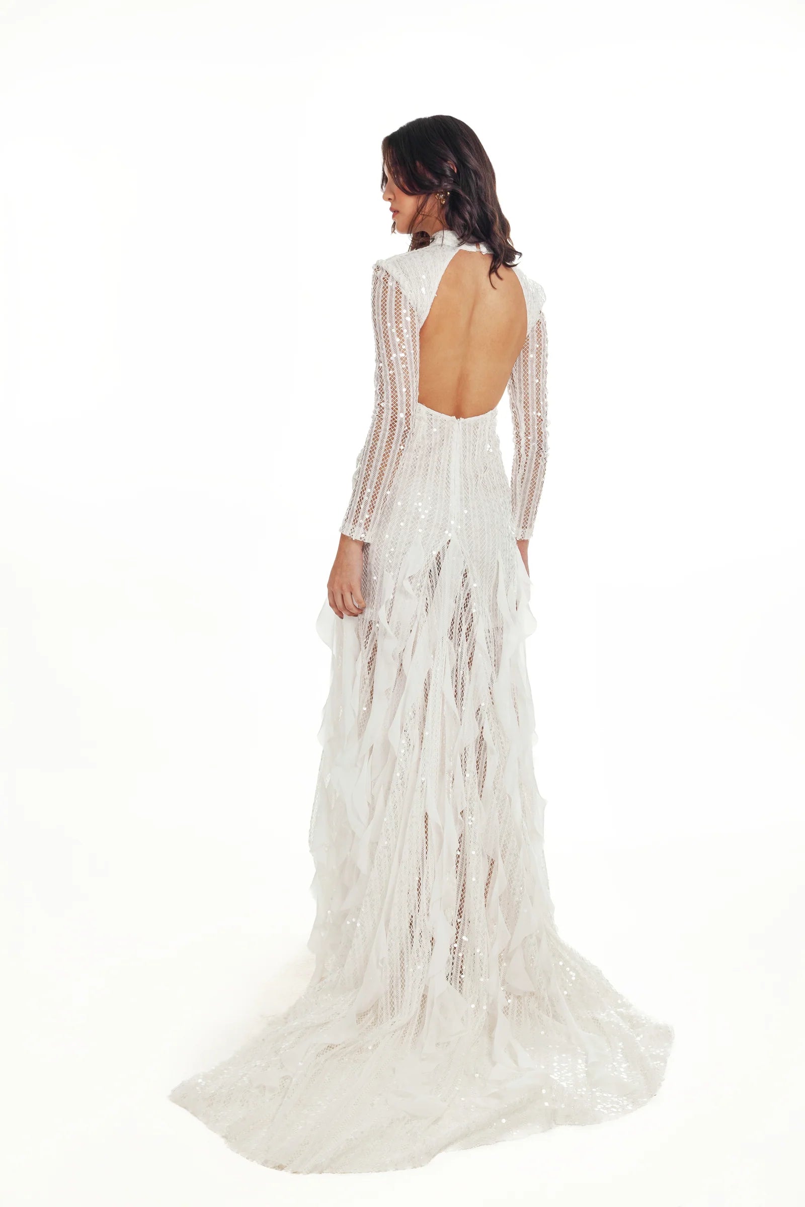 Long Sleeve Sequin Detailed Dress in White
