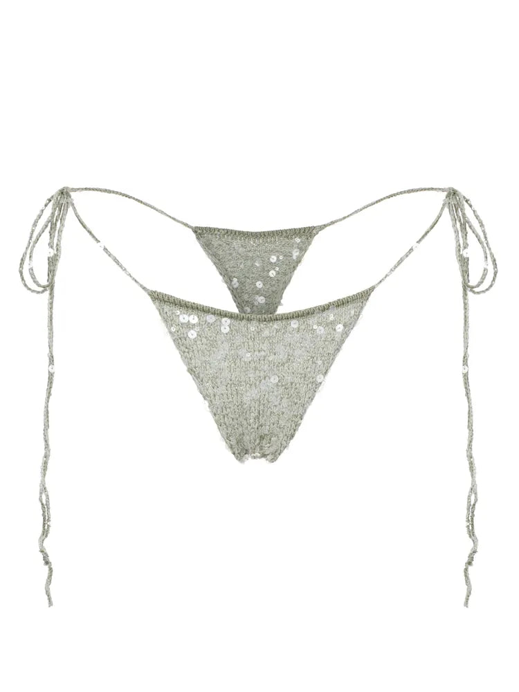 Matcha Knitted Bikini Thong in Green