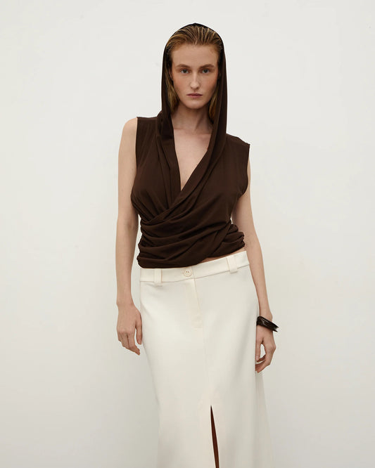 Hooded Sleeveless Top in Brown