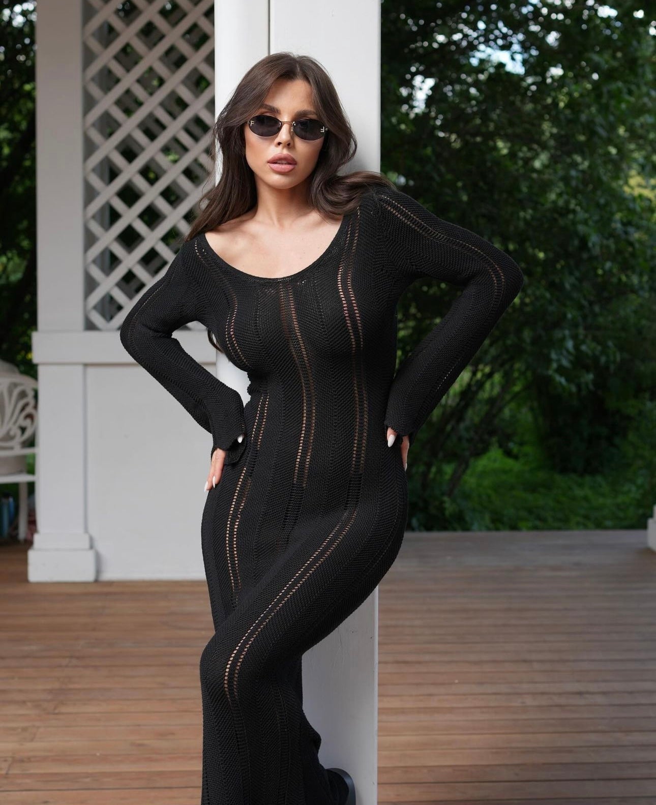 Robe longue en maille noire