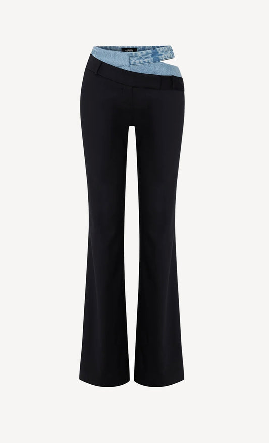 Side Show Double Pants in Black and Sky Blue