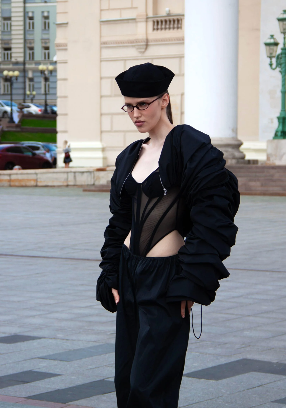 Corset Bodysuit with Sleeves in Black
