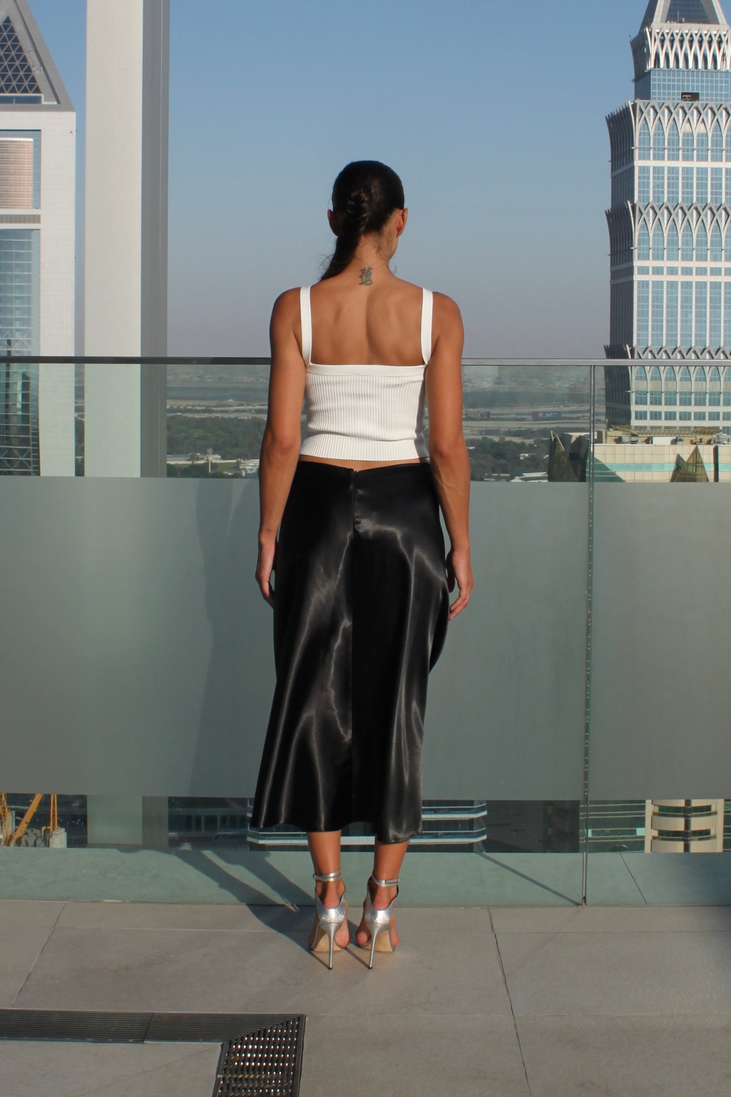 Midi Satin Skirt in Black