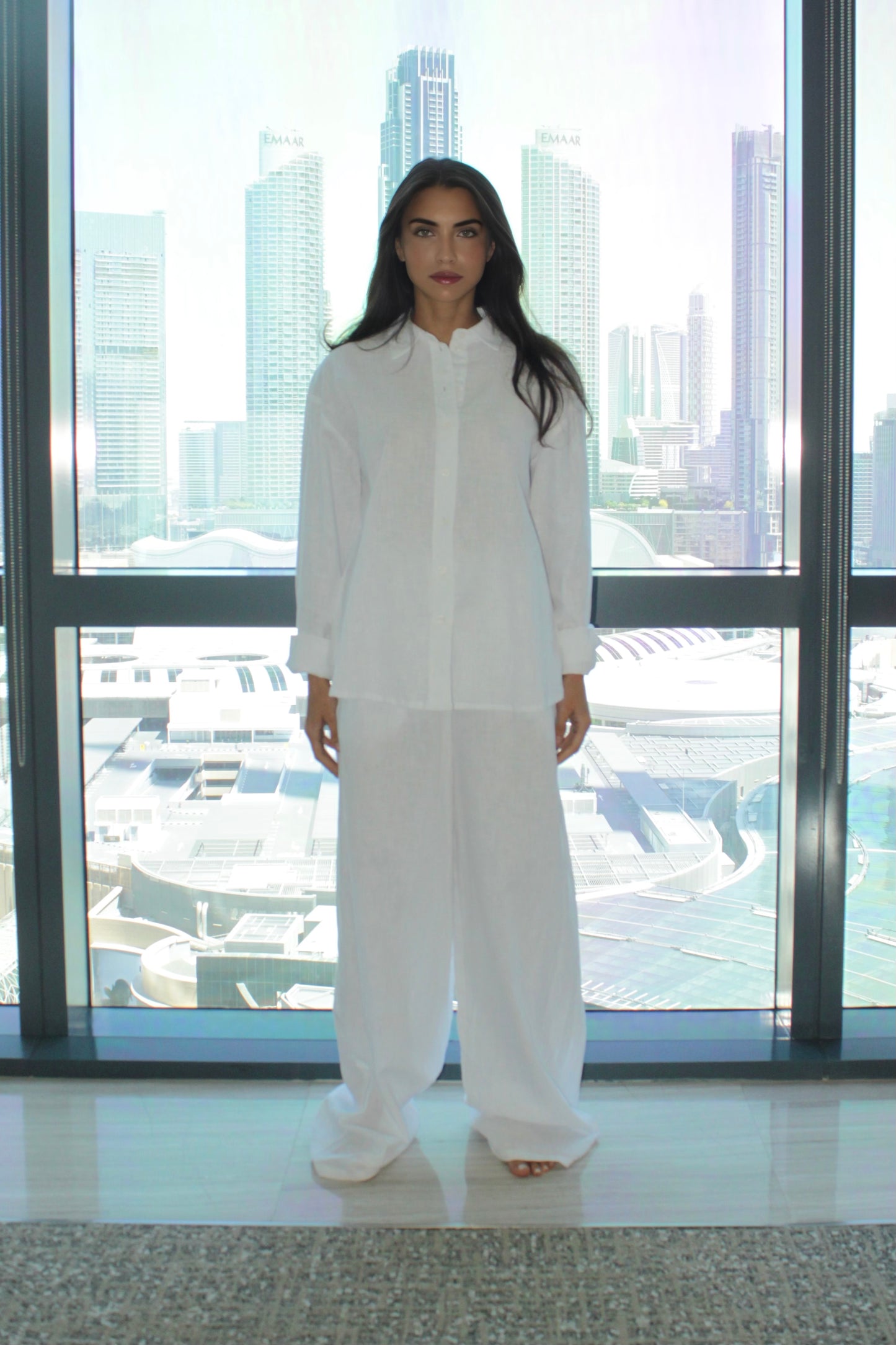 Linen Set with Trousers in White