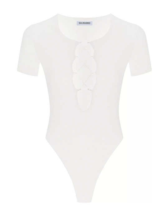 Bodysuit Short Sleeve with Lacing in White